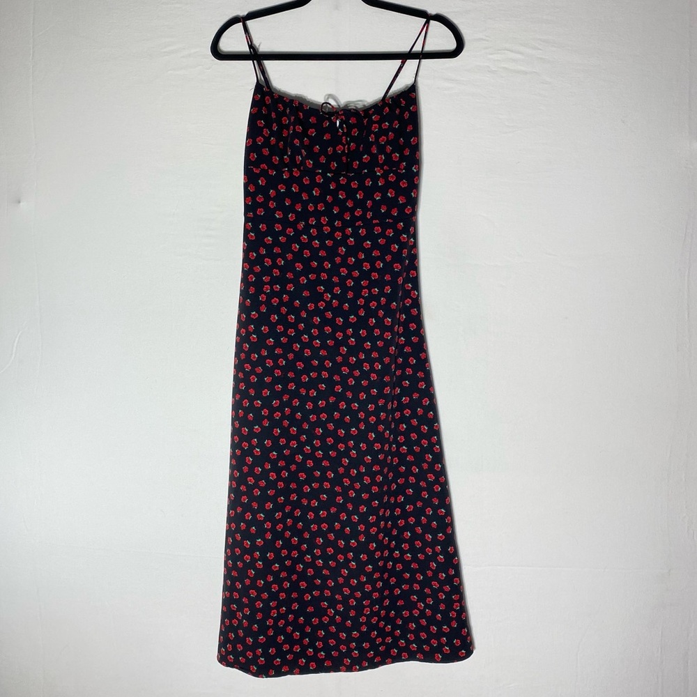 Peiran 90s Vibes Retro Black Red Ditsy Floral Rose Print Spaghetti Strap Dress S